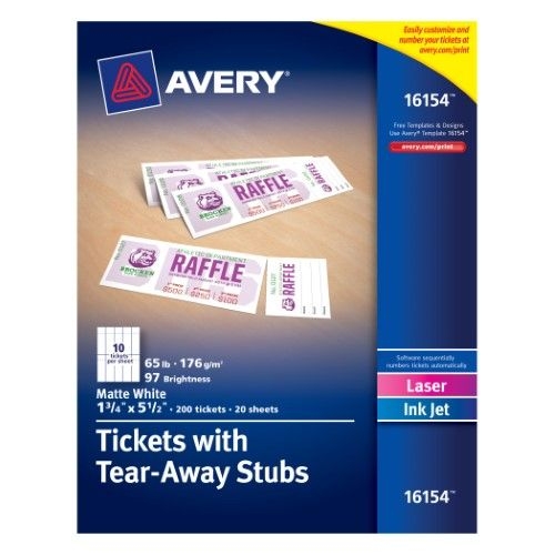 Avery Tickets With Tear Away Stubs 1 75 X 5 5 In White 200 Count 