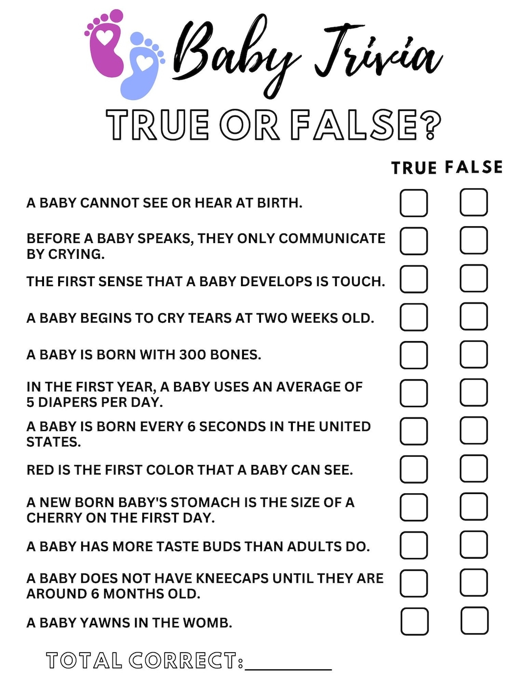 Baby Shower Games WITH Answers Printable Baby Shower Game Etsy