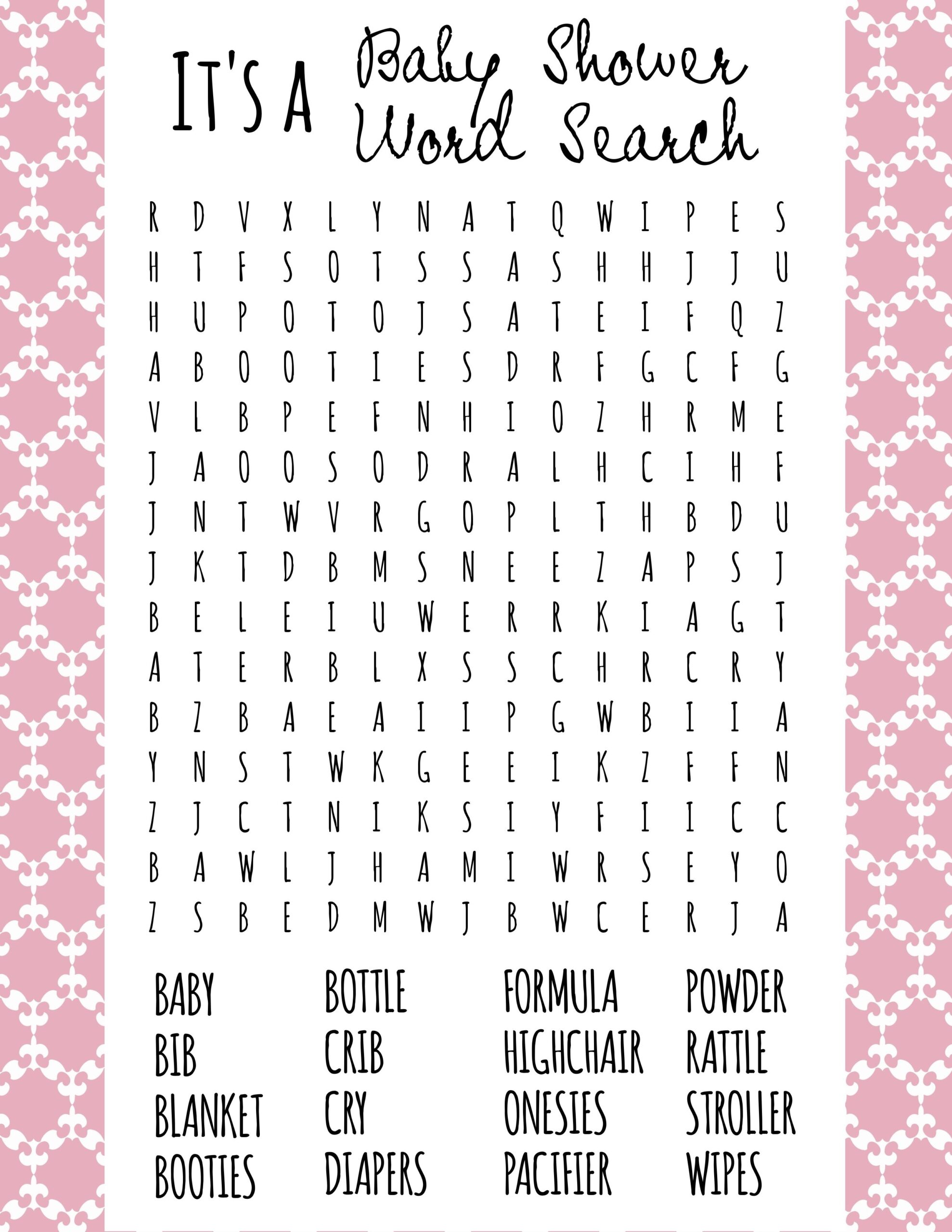 Baby Shower Word Search Printable