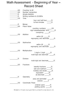 Basic Math Skills Assessment Basic Math Test Grades K 5 TpT