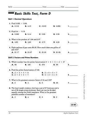 Basic Math Test With Answers Pdf Fill Online Printable Fillable 
