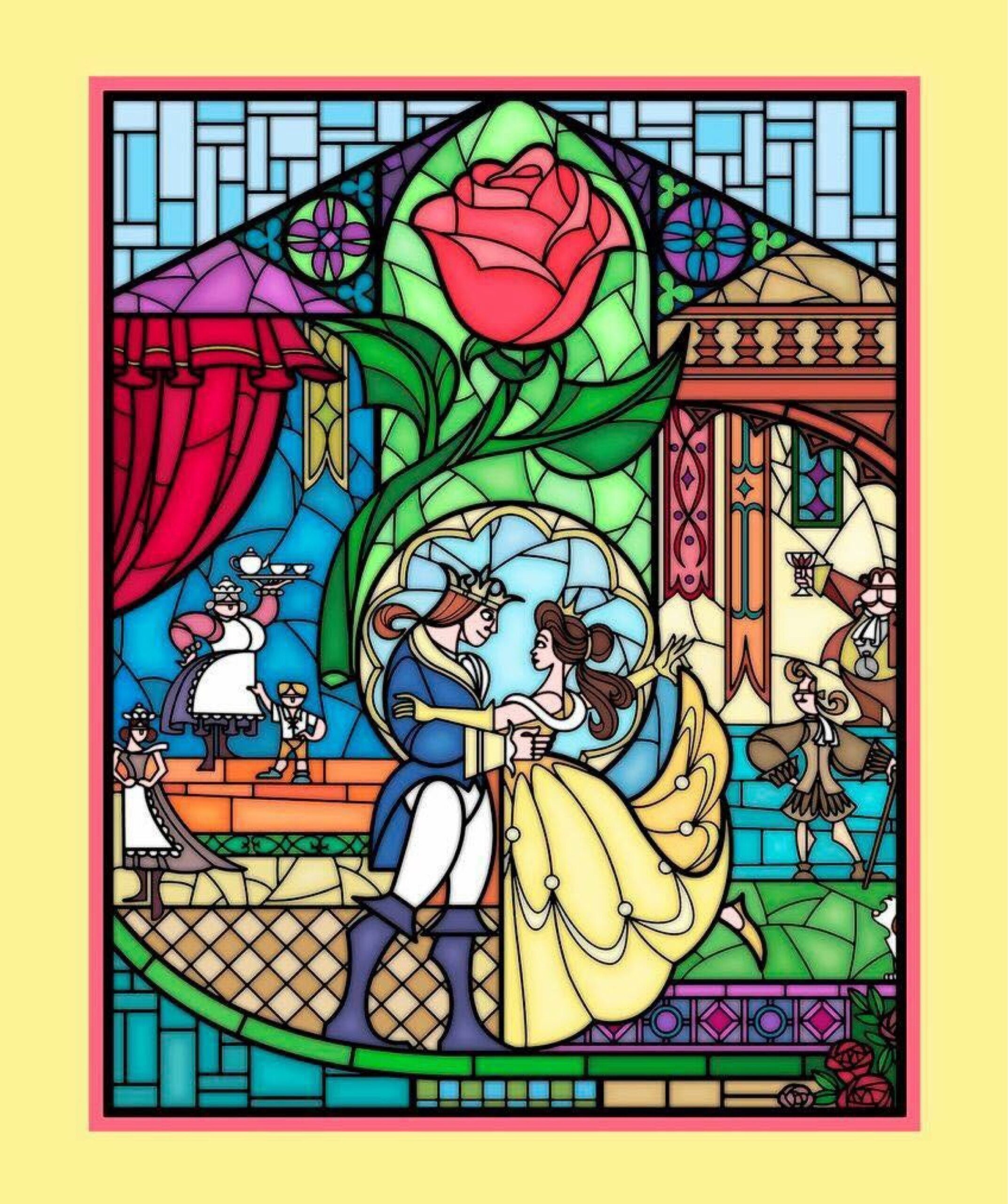 Beauty And The Beast Fabric Panel Stained Glass Full Yard