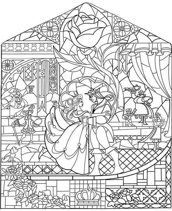 Beauty And The Beast Stained Glass Coloring Page