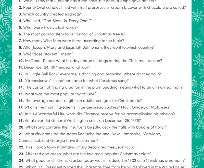 Best Christmas Quiz Questions And Answers Free Printable