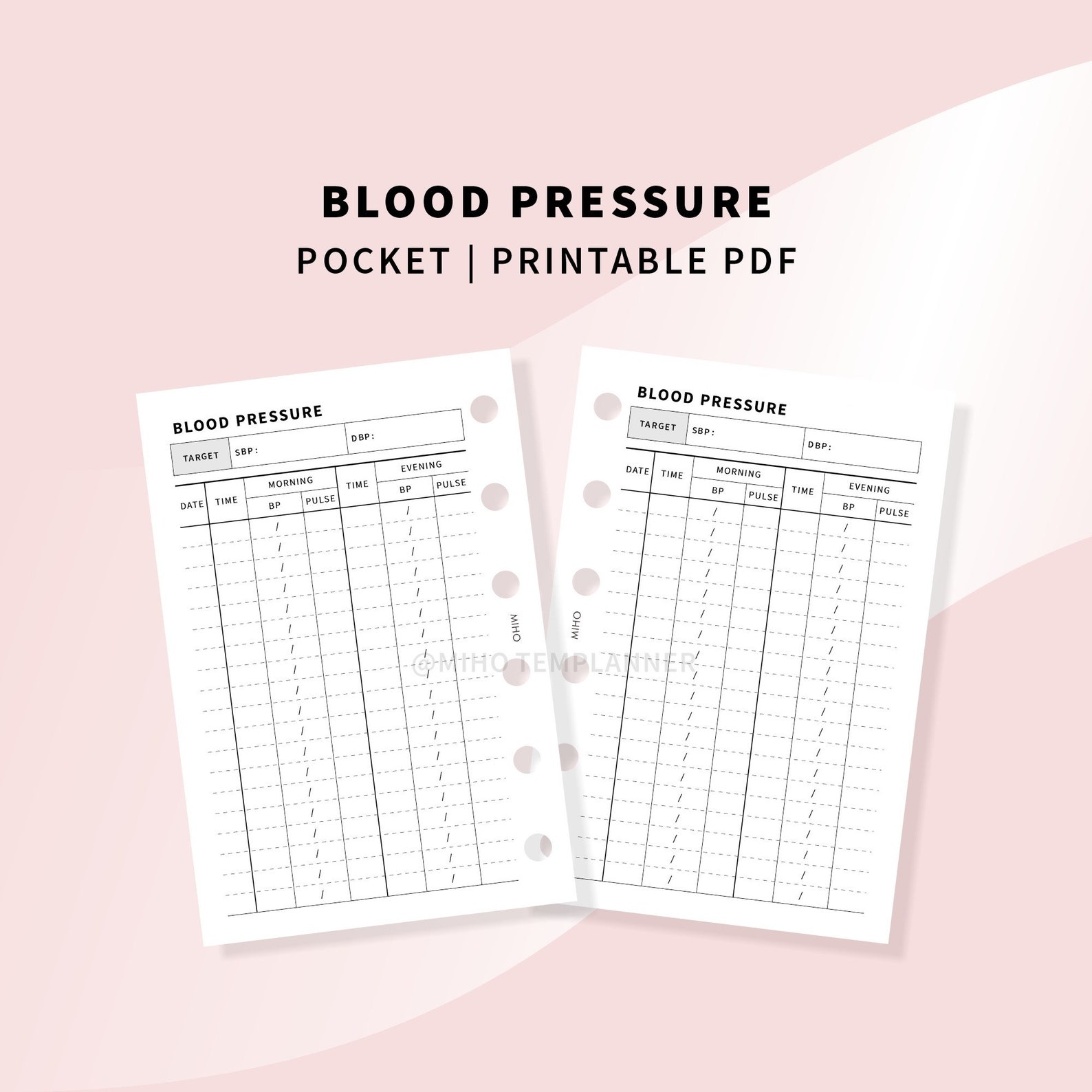 Blood Pressure Log Pocket Size Planner Templates Inserts PDF Etsy