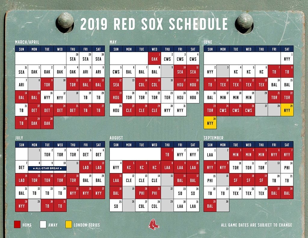 Boston Red Sox Printable Schedule