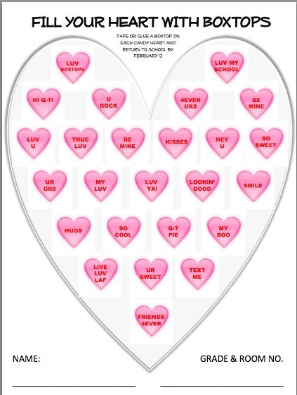 Printable Box Tops Collection Sheets 25 Count