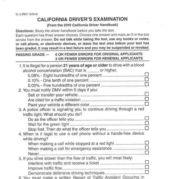 Dmv Practice Test In Spanish Printable California