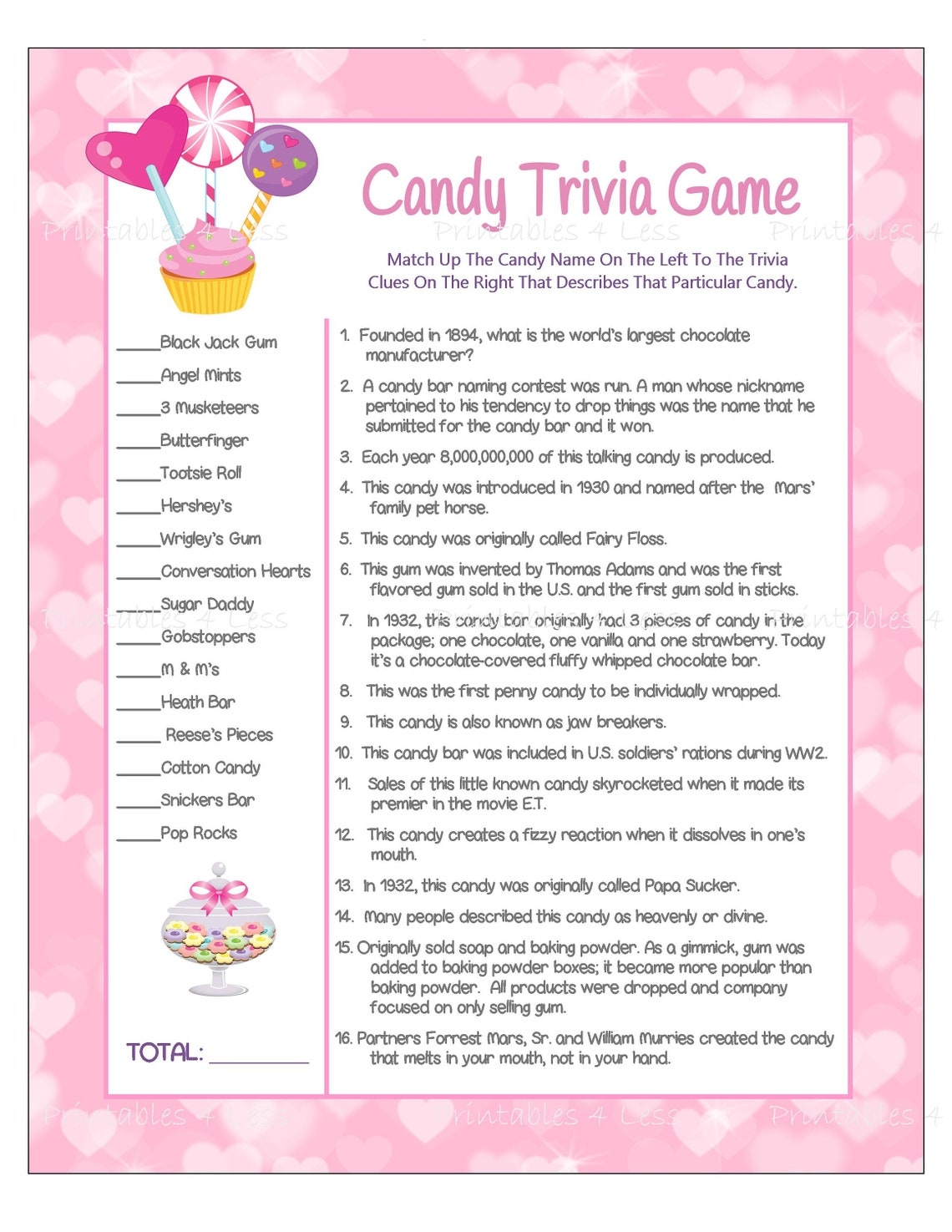Candy Trivia Questions And Answers Printable