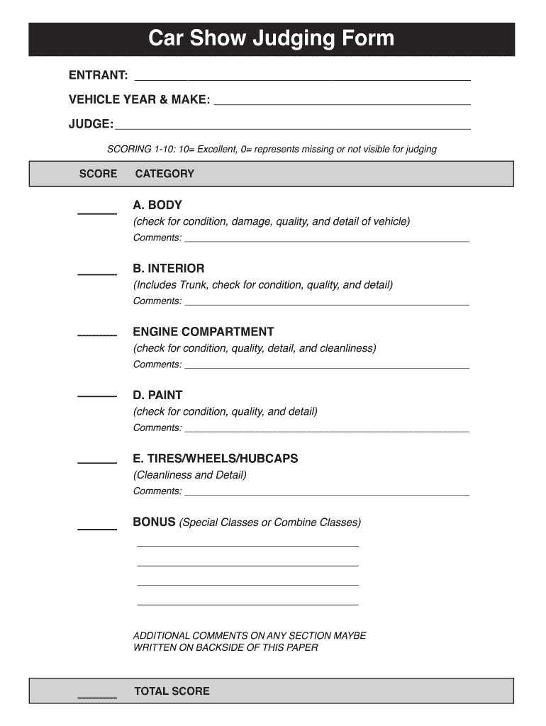 Car Show Judging Form Fill Online Printable Fillable Blank PdfFiller