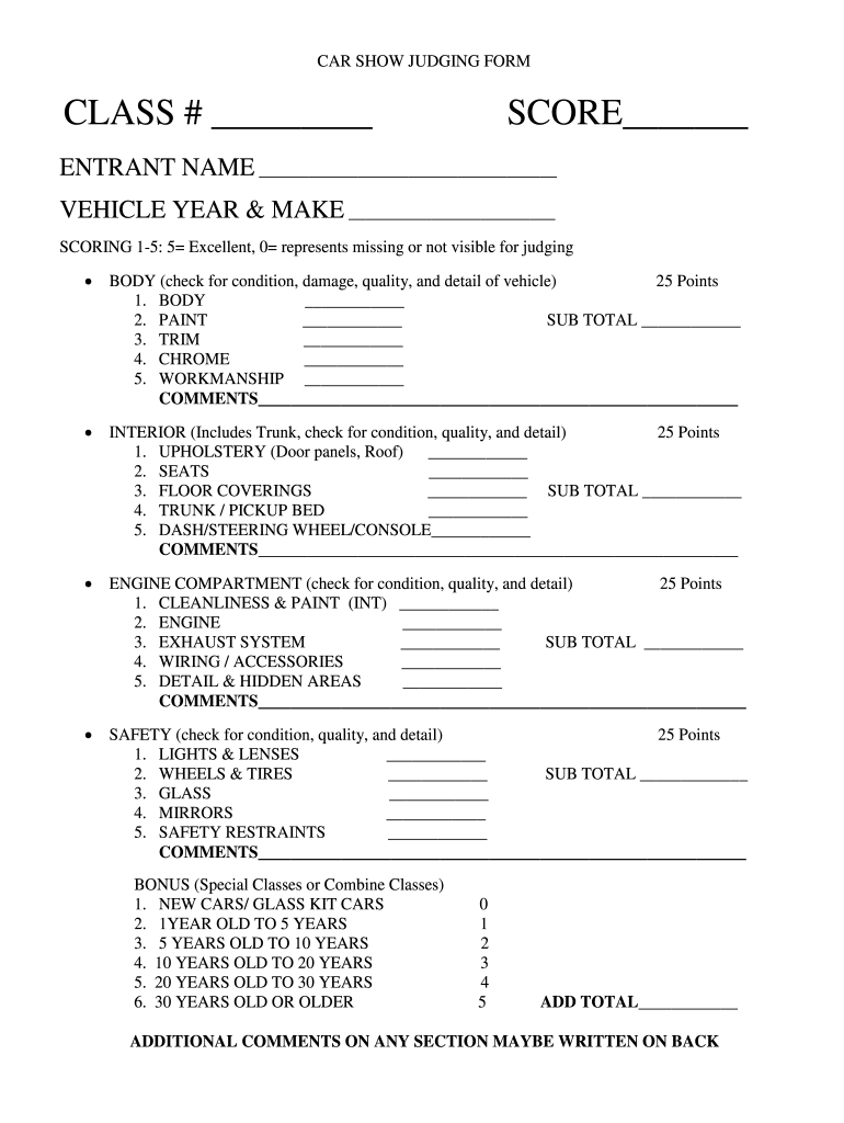 Car Show Judging Form Fill Online Printable Fillable Blank PdfFiller
