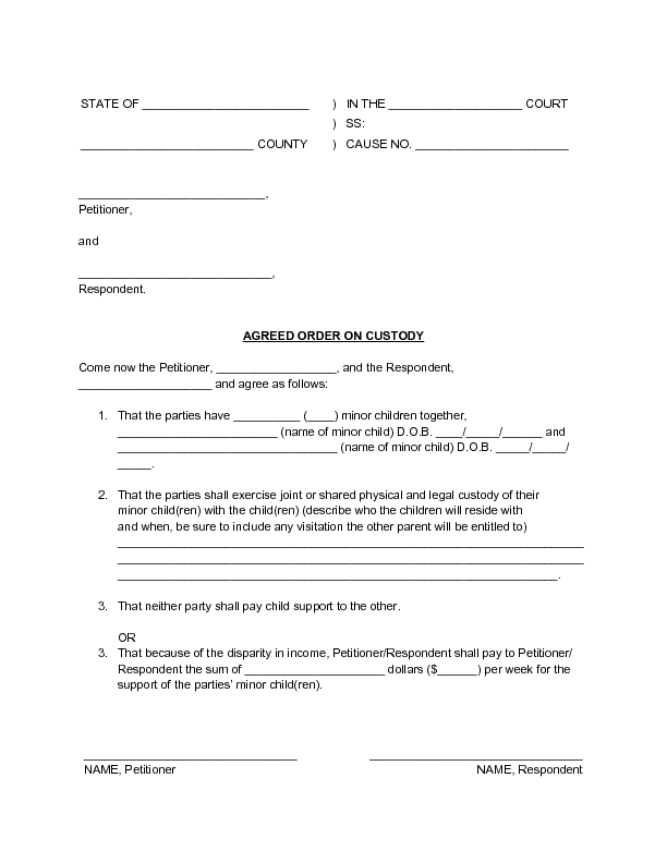 Child Custody Agreement Form Free Printable Documents