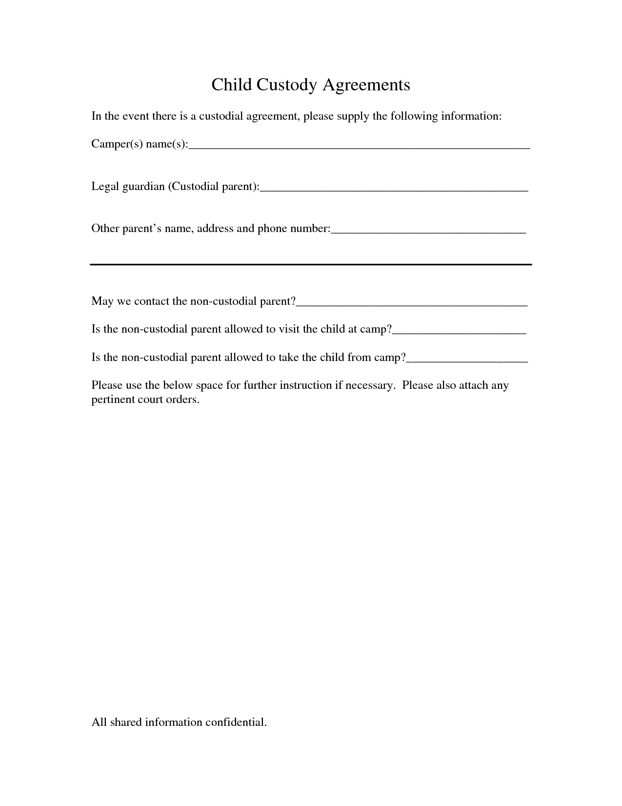 Child Custody Agreement Form Free Printable Documents