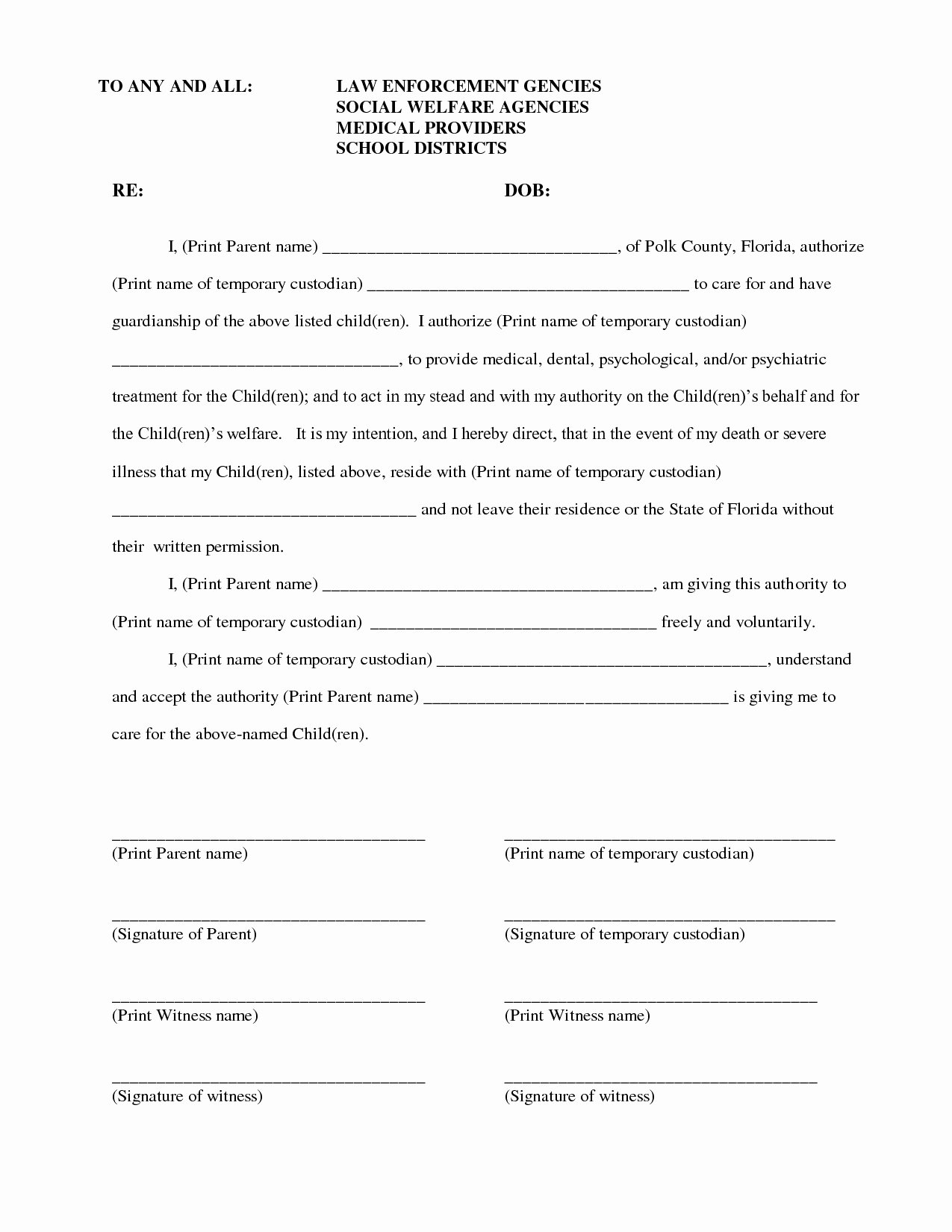 Child Vacation Guardianship Form Free Printable Printable Forms Free 