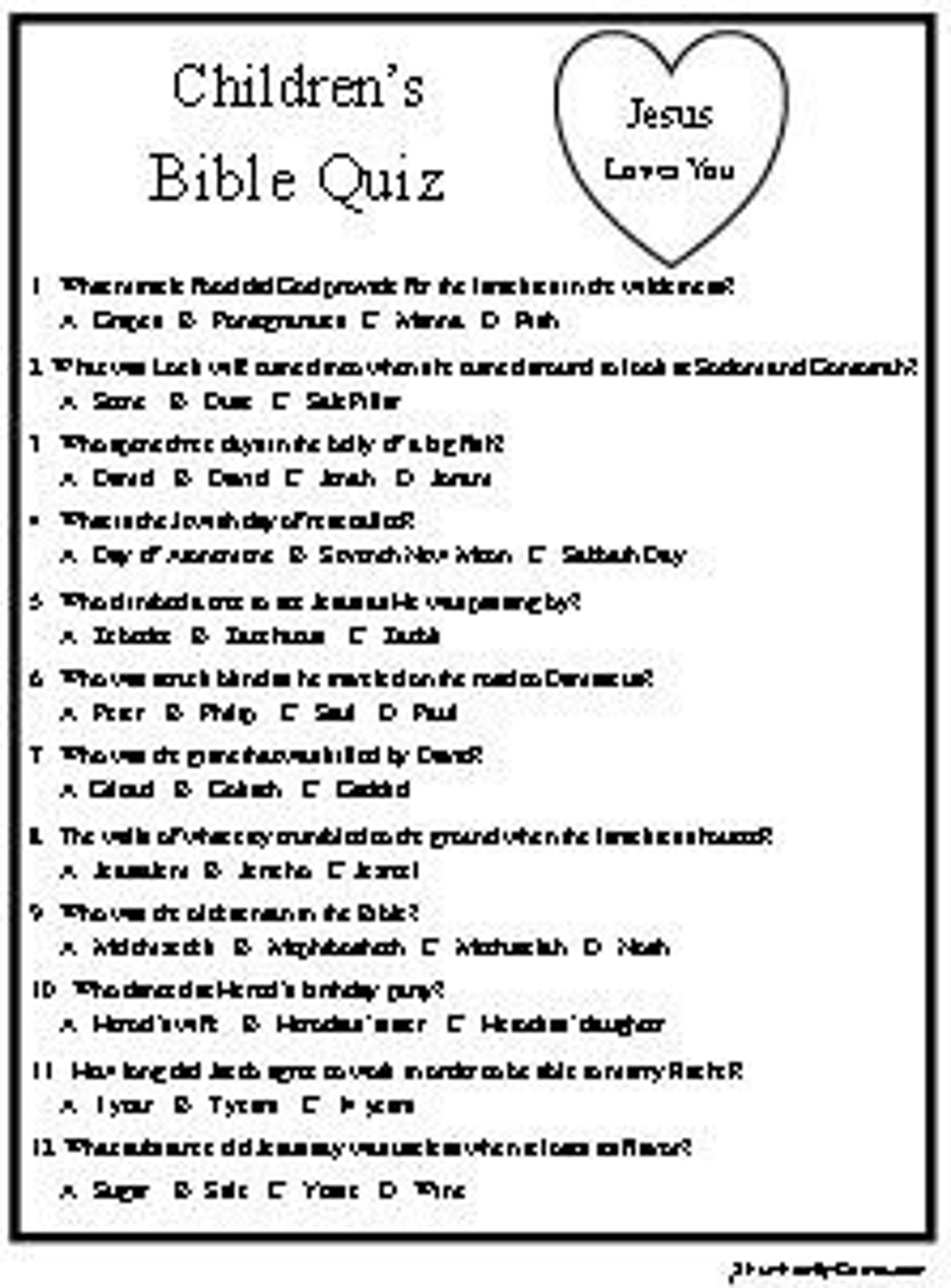 Children 39 s Bible Quiz Is A Multiple Choice Quiz With Chapter And Verse 