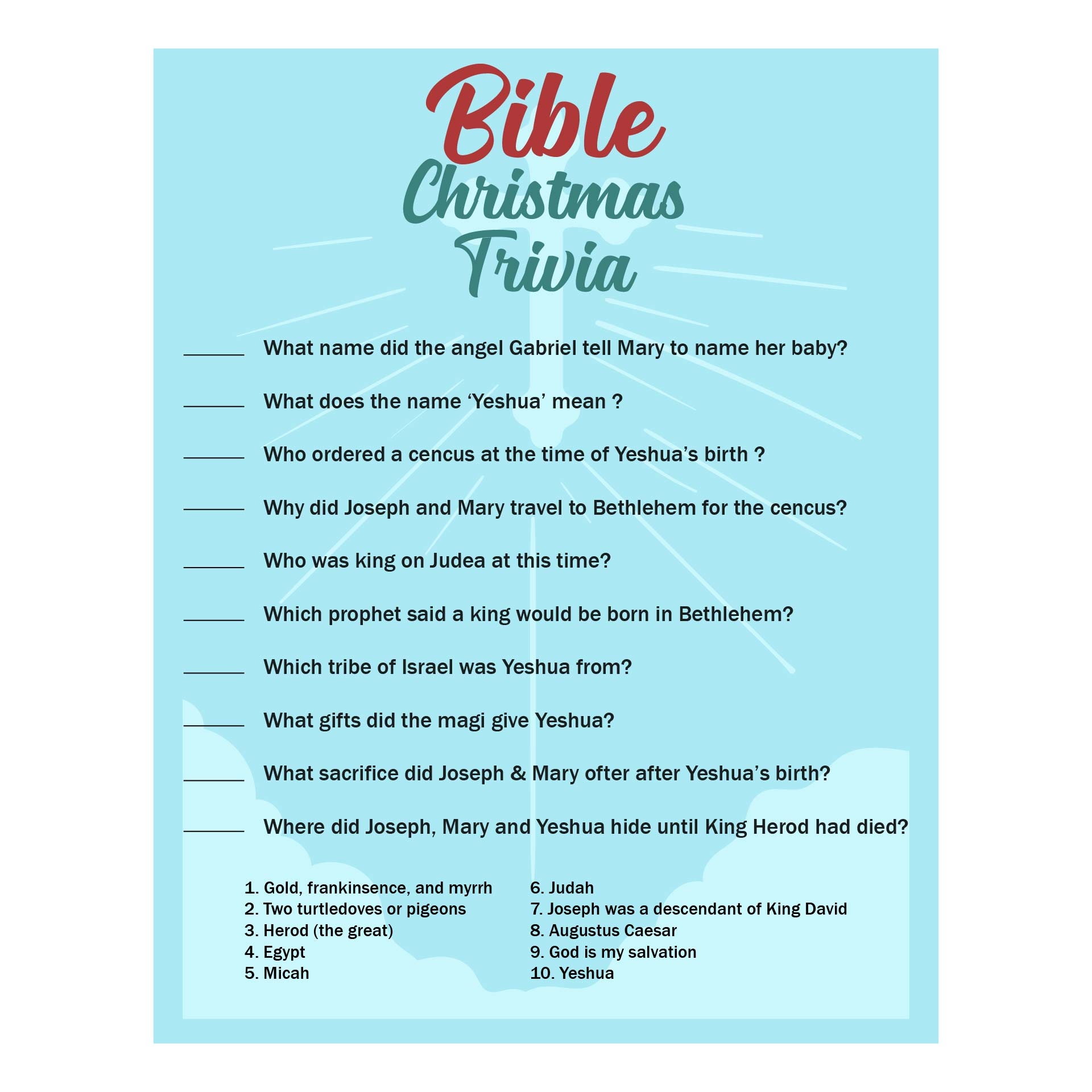 Christmas Bible Trivia 16 Free PDF Printables Printablee