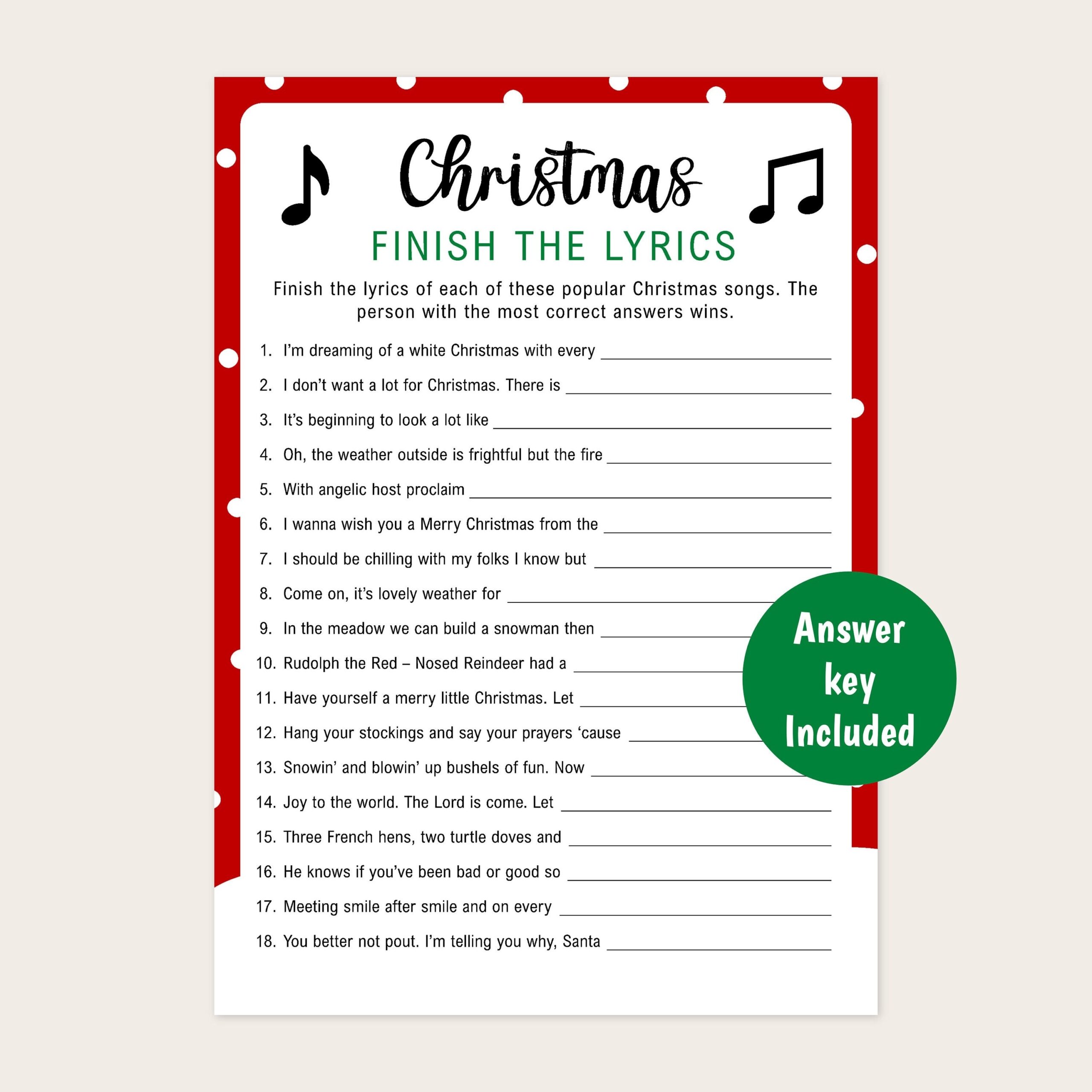 Words To Christmas Songs Printable