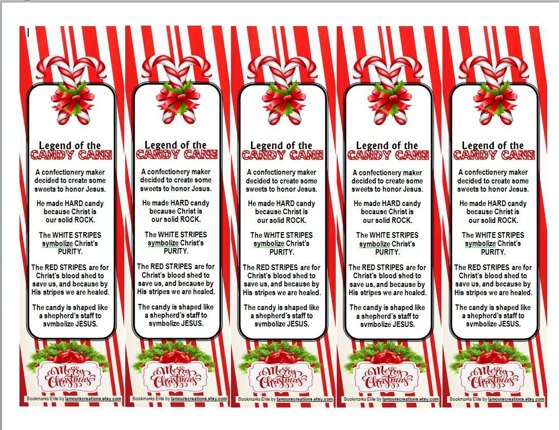 CHRISTMAS Legend Of The Candy Cane Bookmark tag Candy Cane Legend 