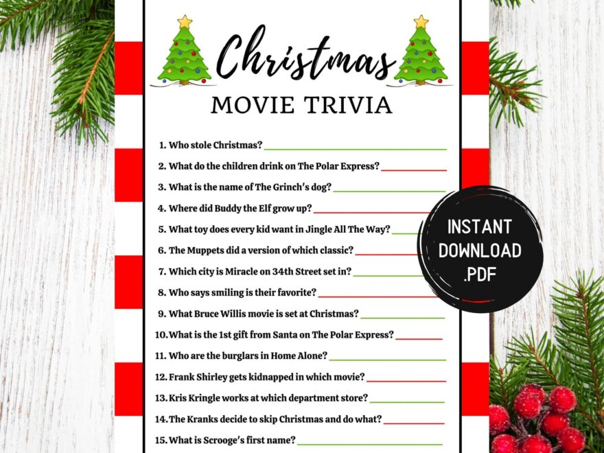 Christmas Movie Trivia Game Printable FREE Printable A Z