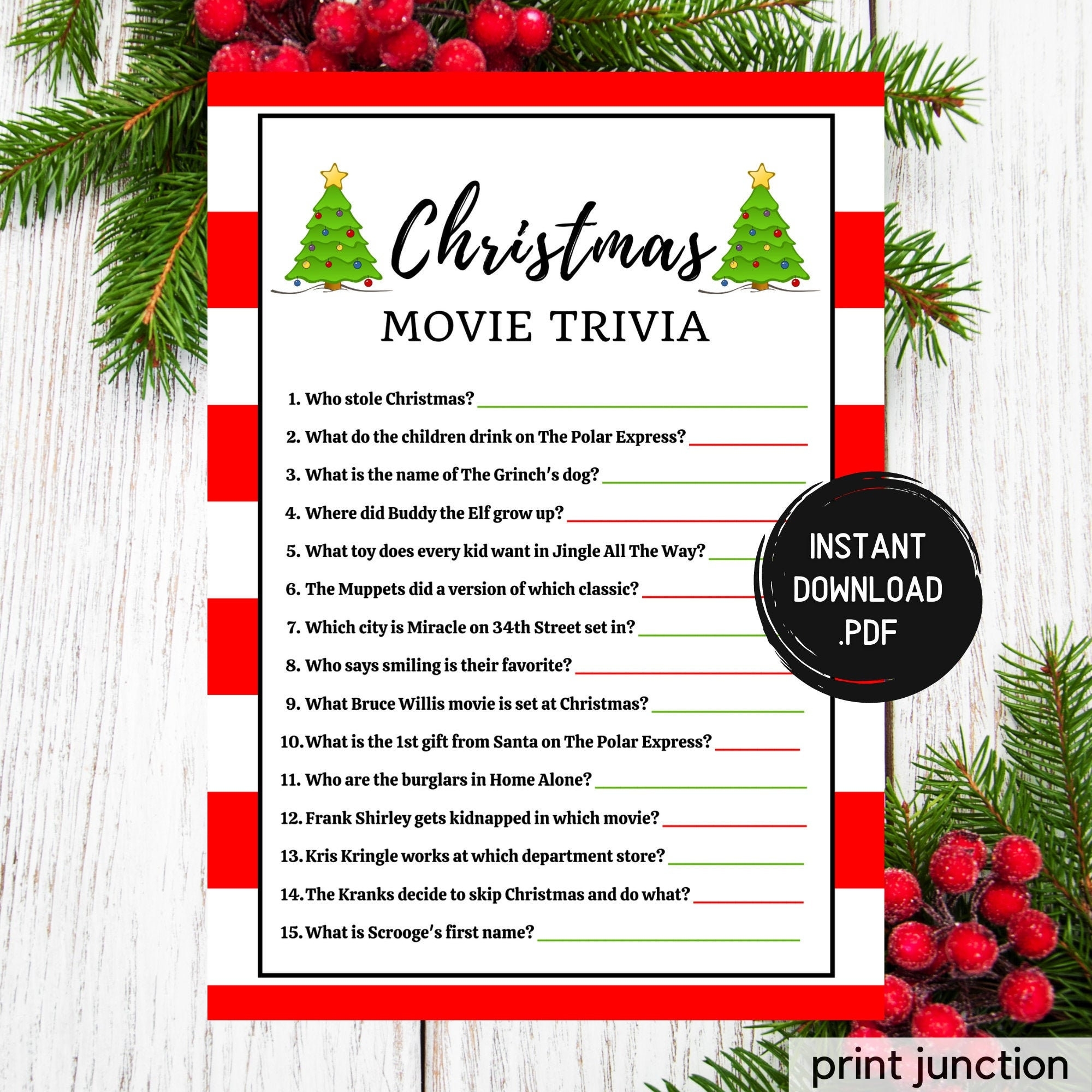 Christmas Movie Trivia Game Printable FREE Printable A Z