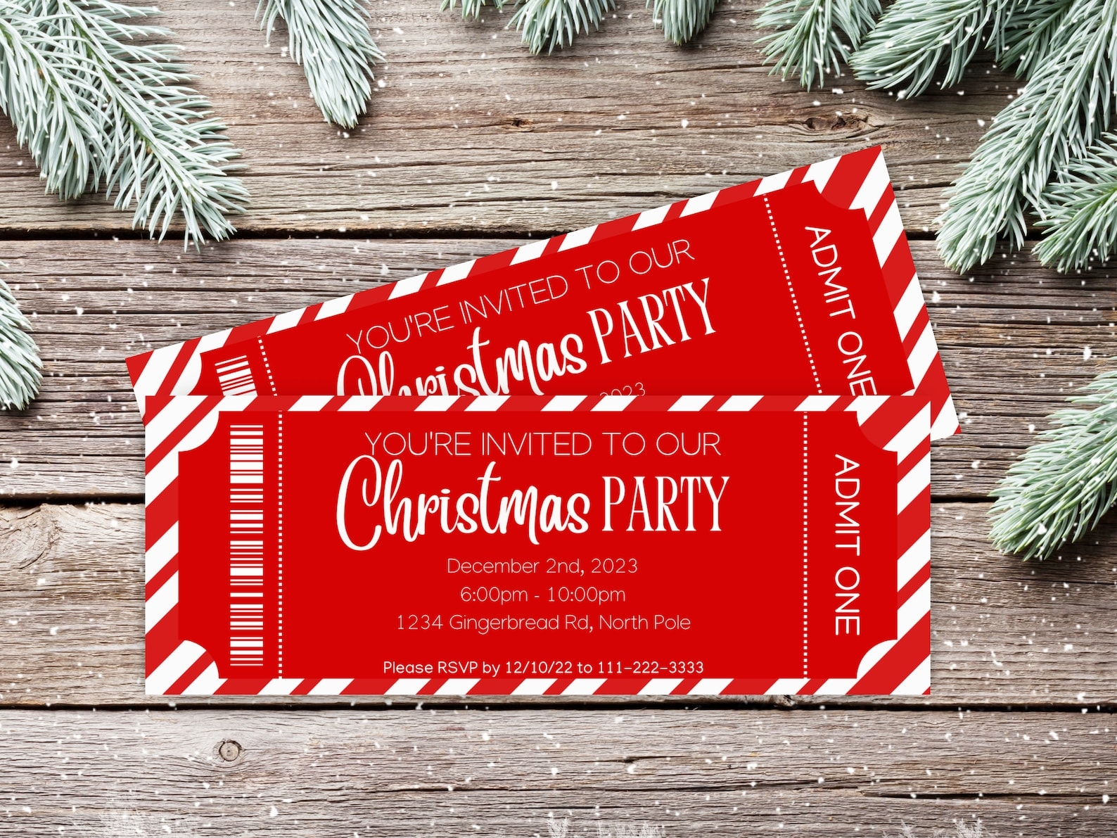 Christmas Party Ticket Template Editable Winter Holiday Etsy
