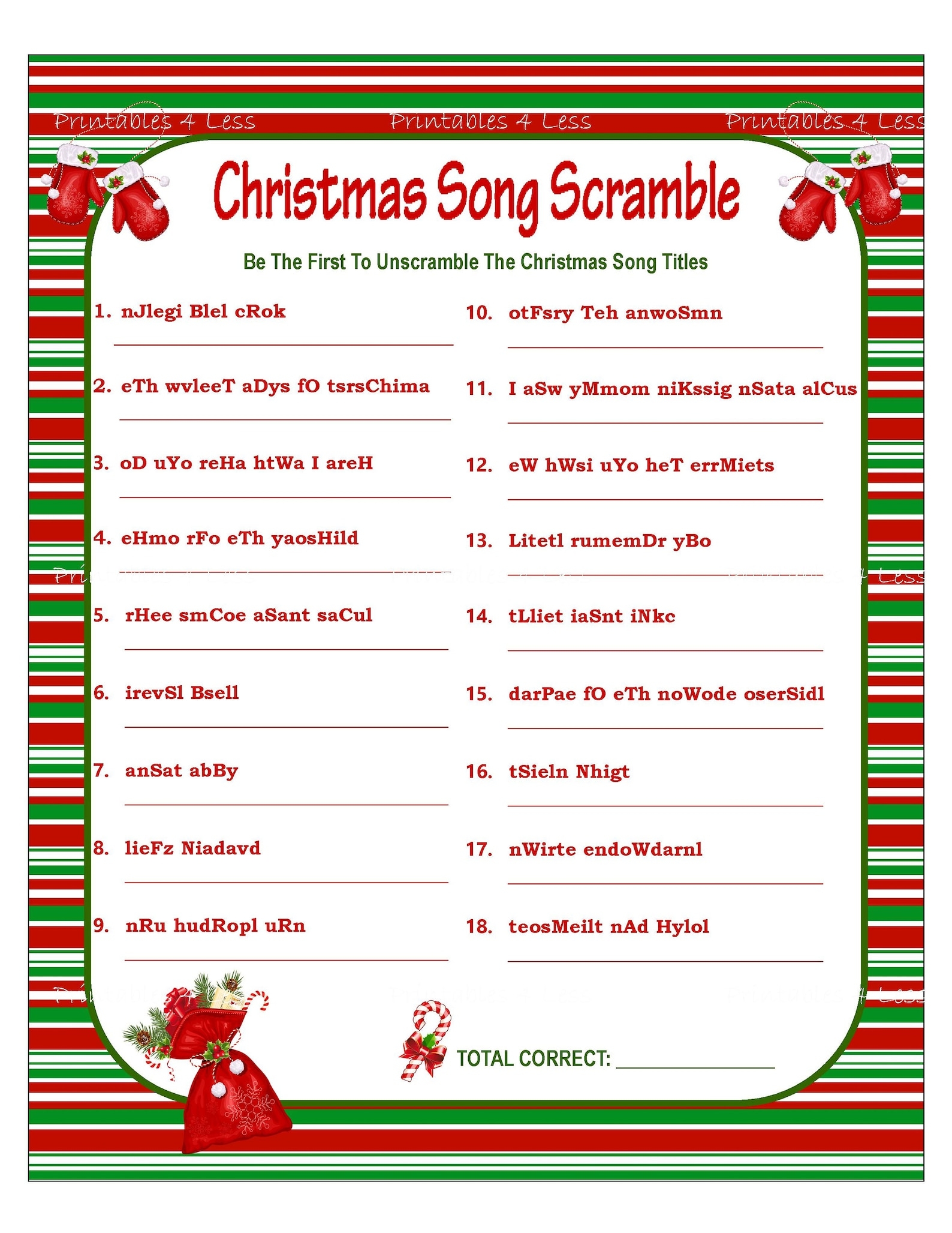 Christmas Scramble Christmas Song Game Printable Christmas Etsy