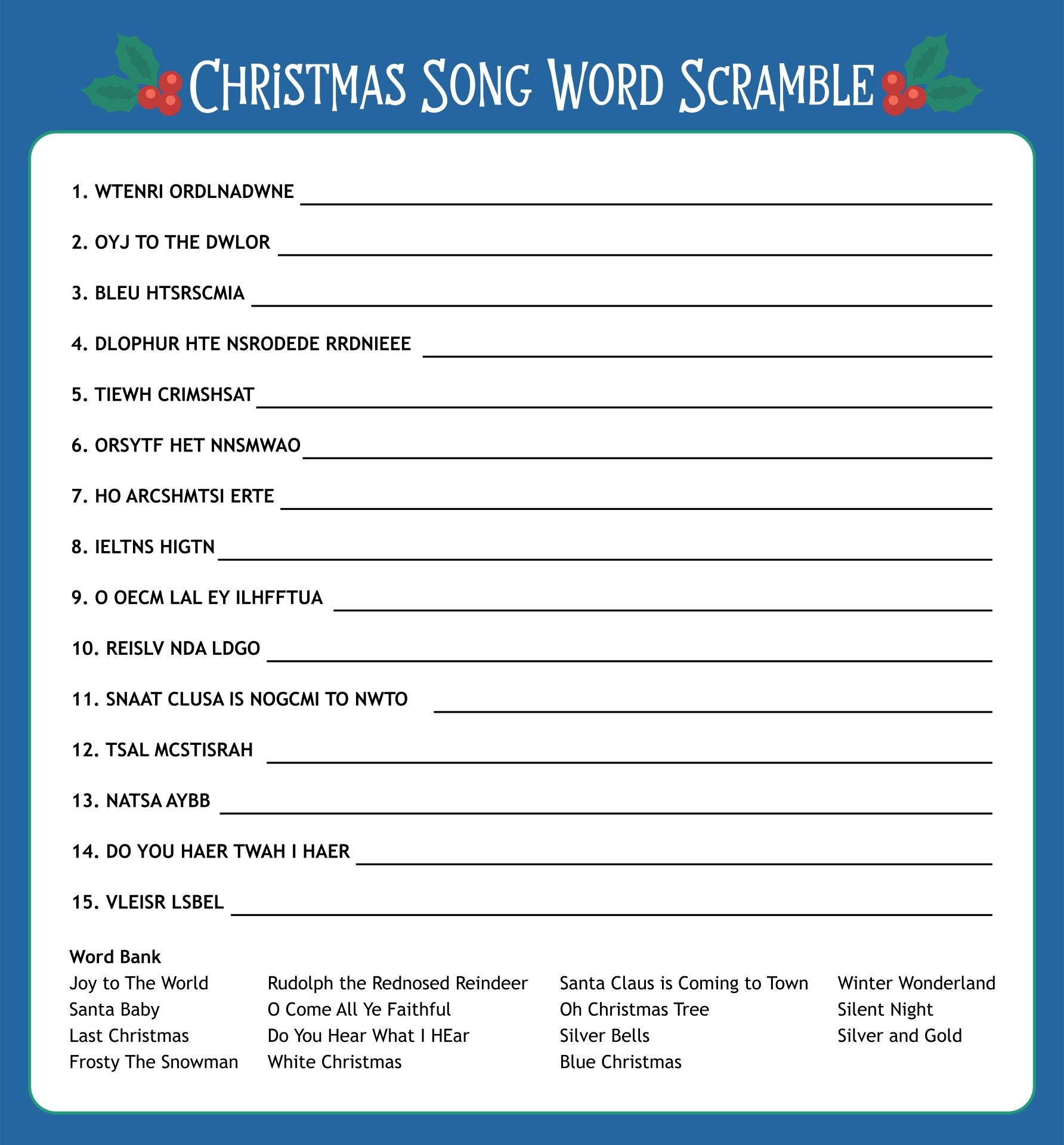 Christmas Song Scramble 14 Free PDF Printables Printablee