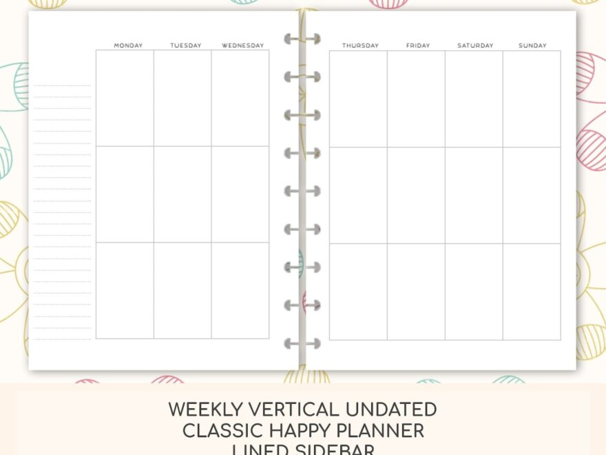 Classic Happy Planner Weekly Vertical Undated Printable Inserts Lined