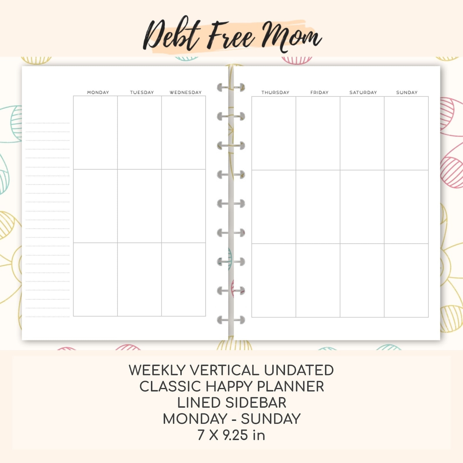 Classic Happy Planner Weekly Vertical Undated Printable Inserts Lined 