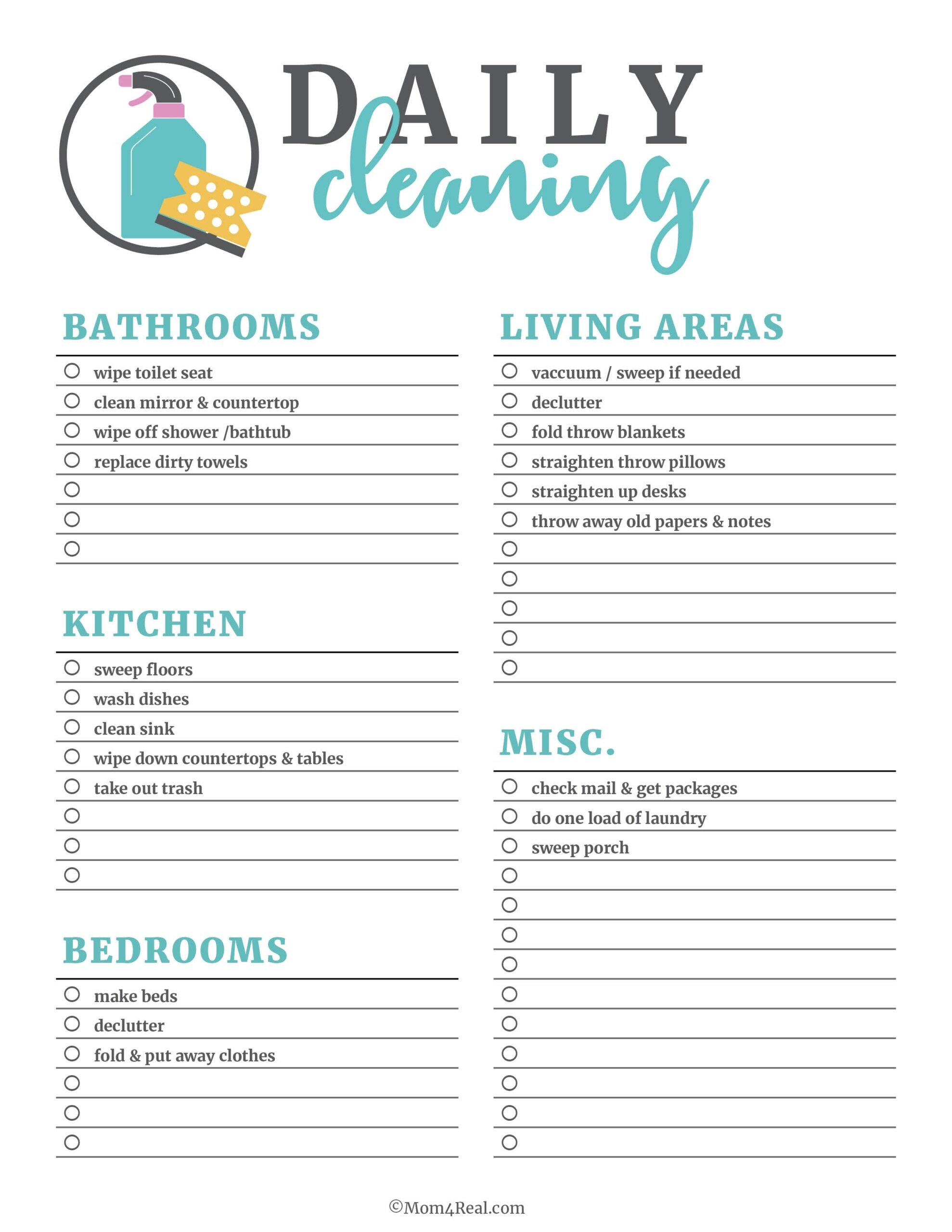 Cleaning Checklist Daily Weekly Monthly Printable
