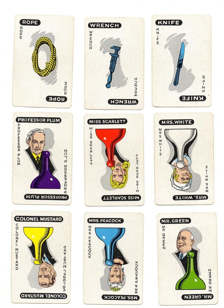 Printable Clue Board Game Cards