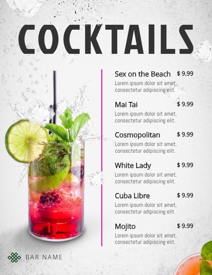 Free Printable Drink Menu Template