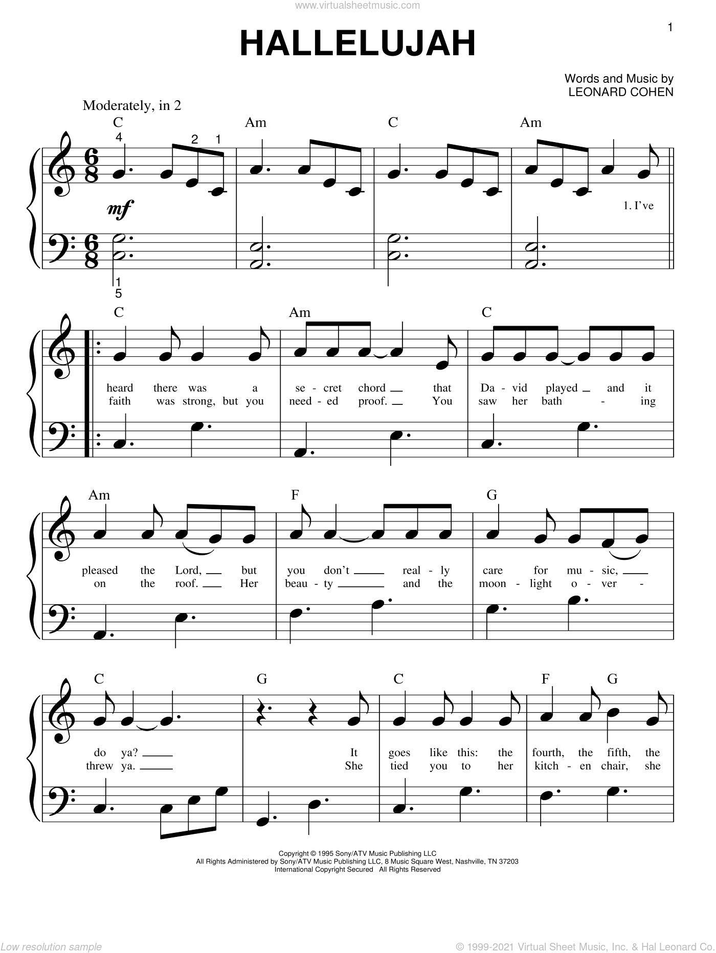 Hallelujah Piano Sheet Music Free Printable