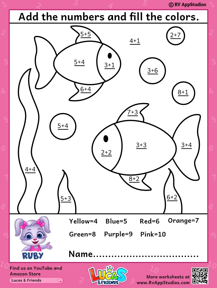 Color By Number 2 Digit Addition Worksheets