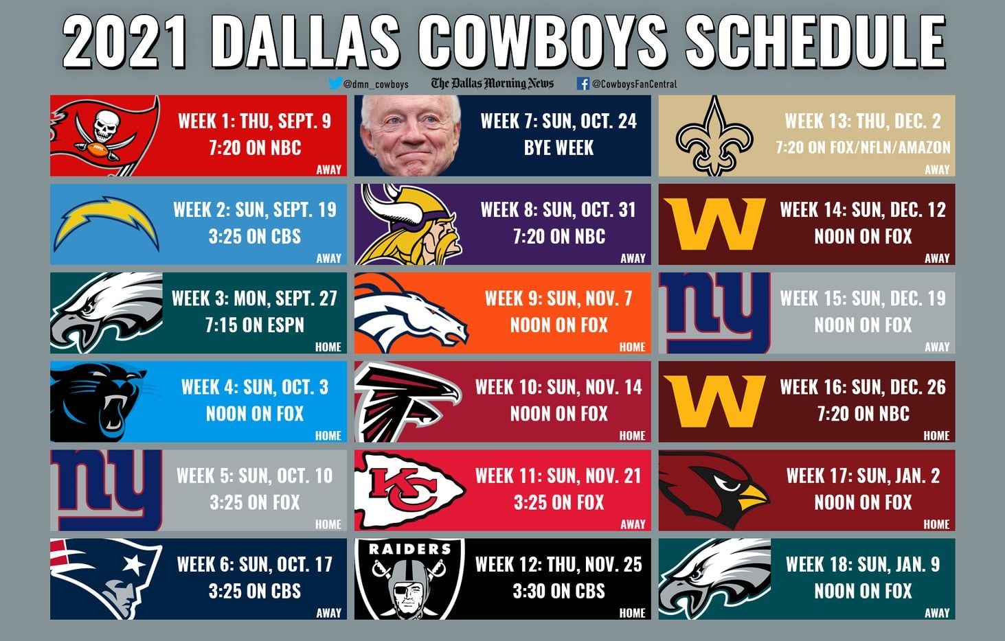 Dallas Cowboys Printable Schedule 2025
