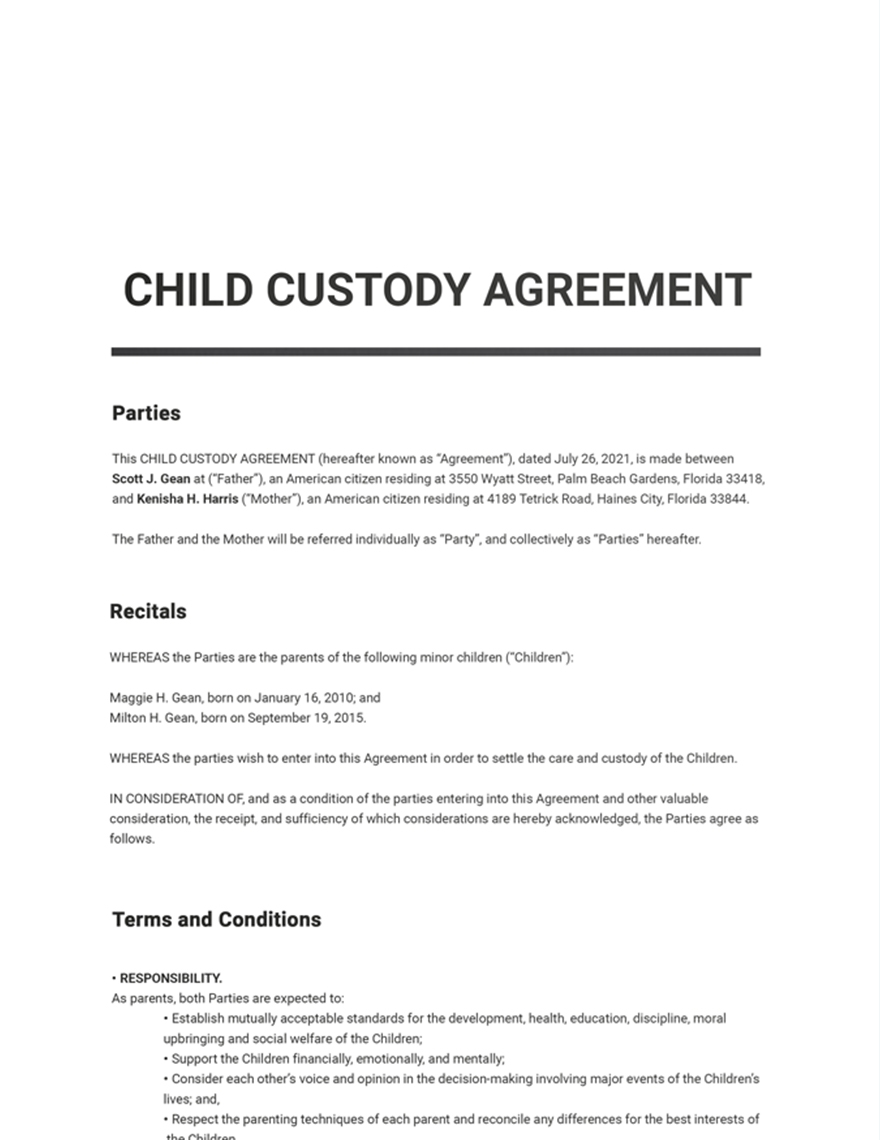 Free Printable Child Custody Papers