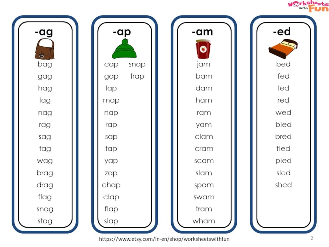 CVC Word List Printable For Kindergarten Preschool Printable Etsy