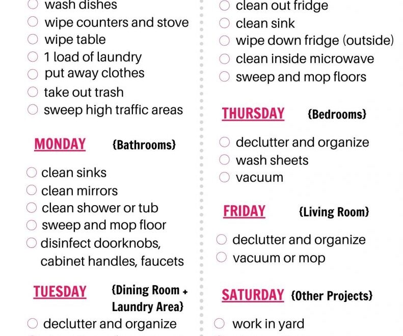 Daily Weekly Monthly Cleaning Checklist Printable