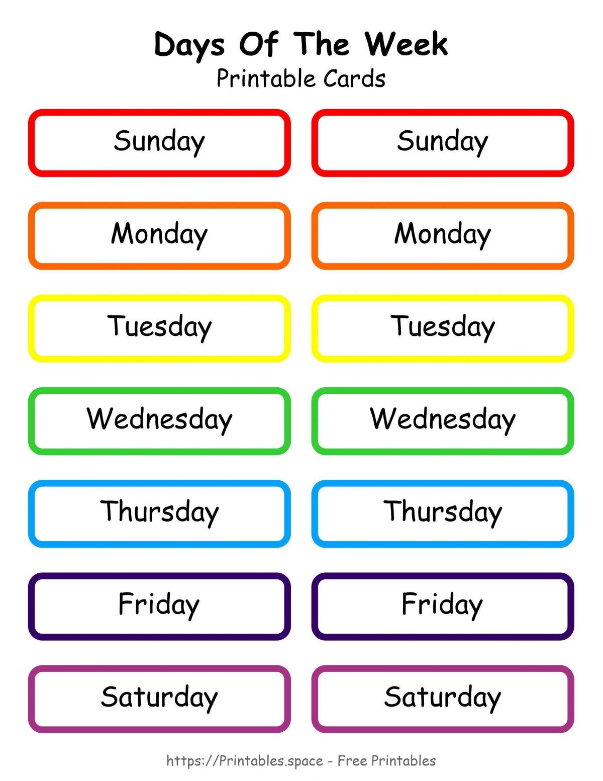 Days Of The Week Printable