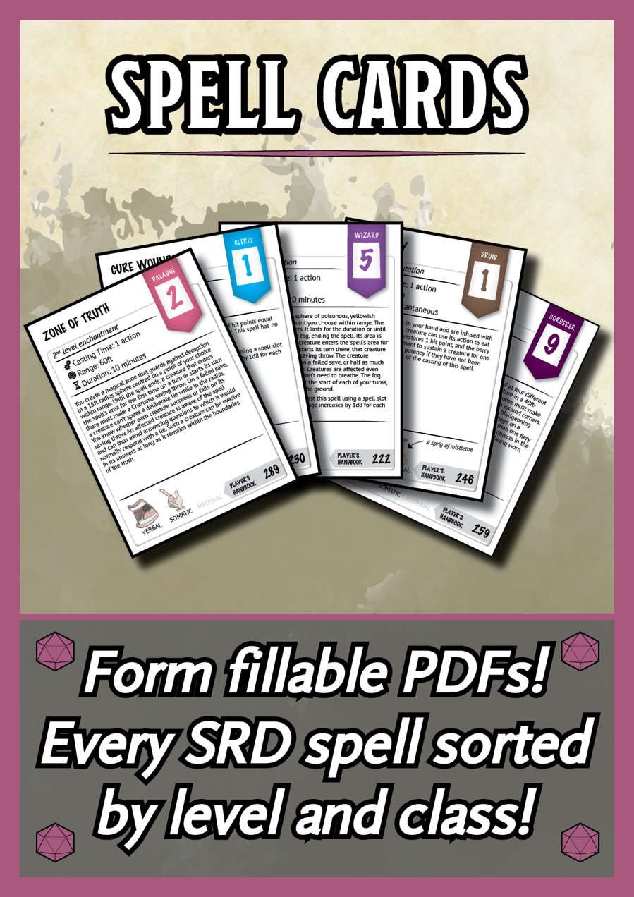 Dd 5E Spell Cards Printable Printable Sight Words List