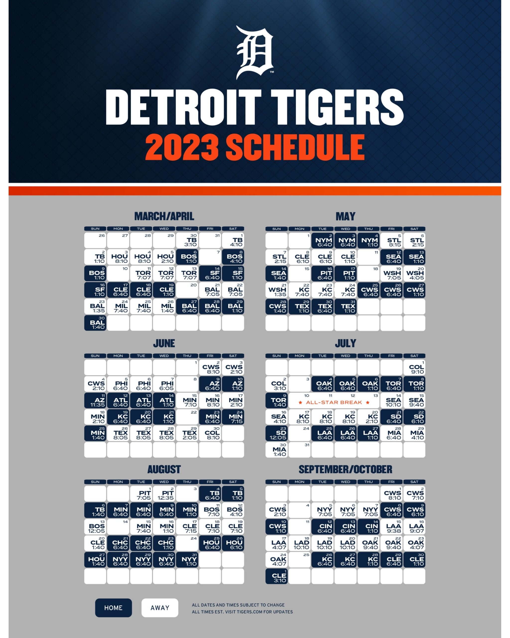 Detroit Tigers 2025 Printable Schedule