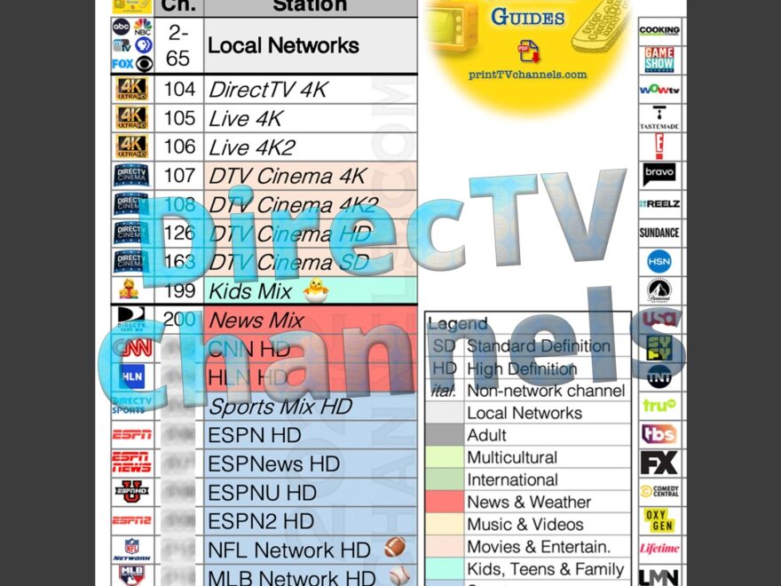 DirecTV Channel Guide 2022 Free Printable PDF With Channel Numbers