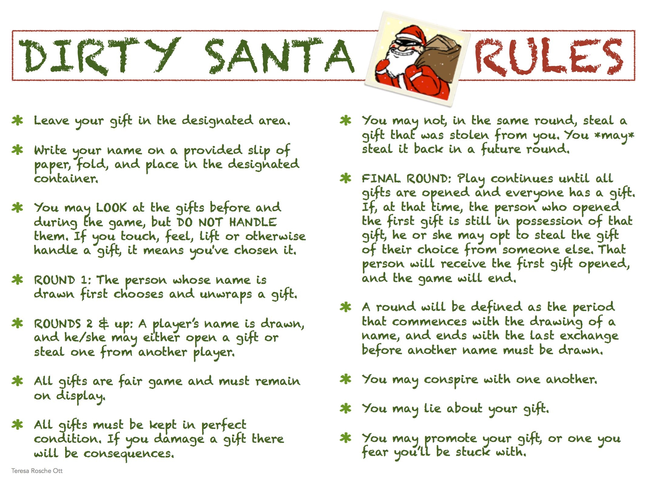 Dirty Santa Rules Printable