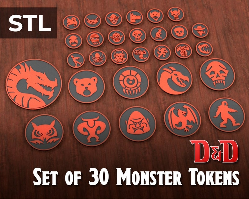 Dnd Monster Token Set Of 30 3D Printable STL Download For 5E Etsy