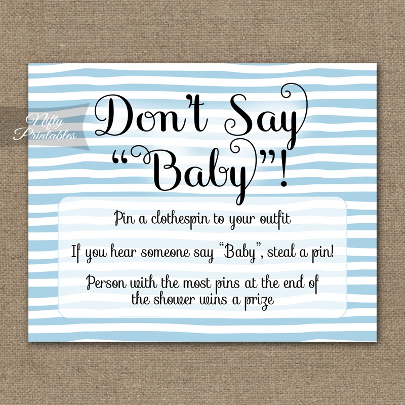Don 39 t Say Baby Shower Game Blue Drawn Stripe Nifty Printables