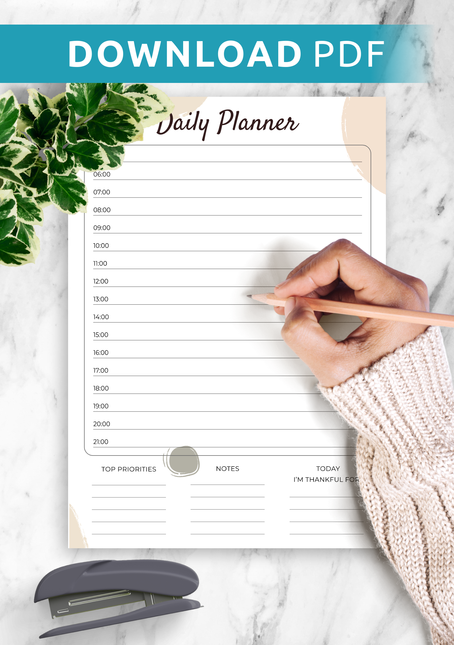 Download Printable Daily Planner With Time Slots Template PDF