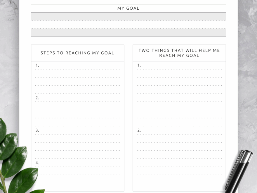 Download Printable Simple Goal Setting Worksheet Original Style PDF