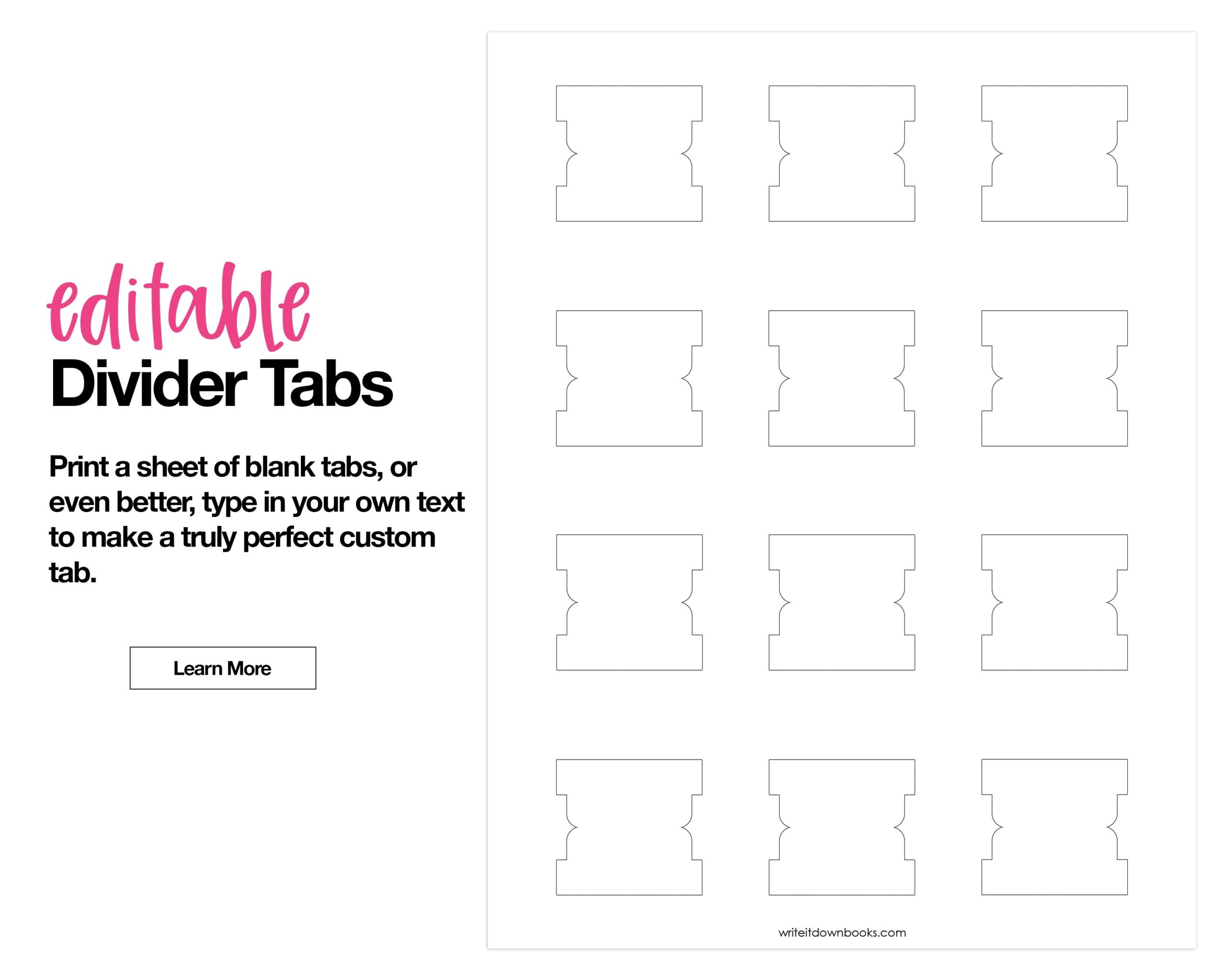 Downloadable Editable Printable Divider Tabs Template