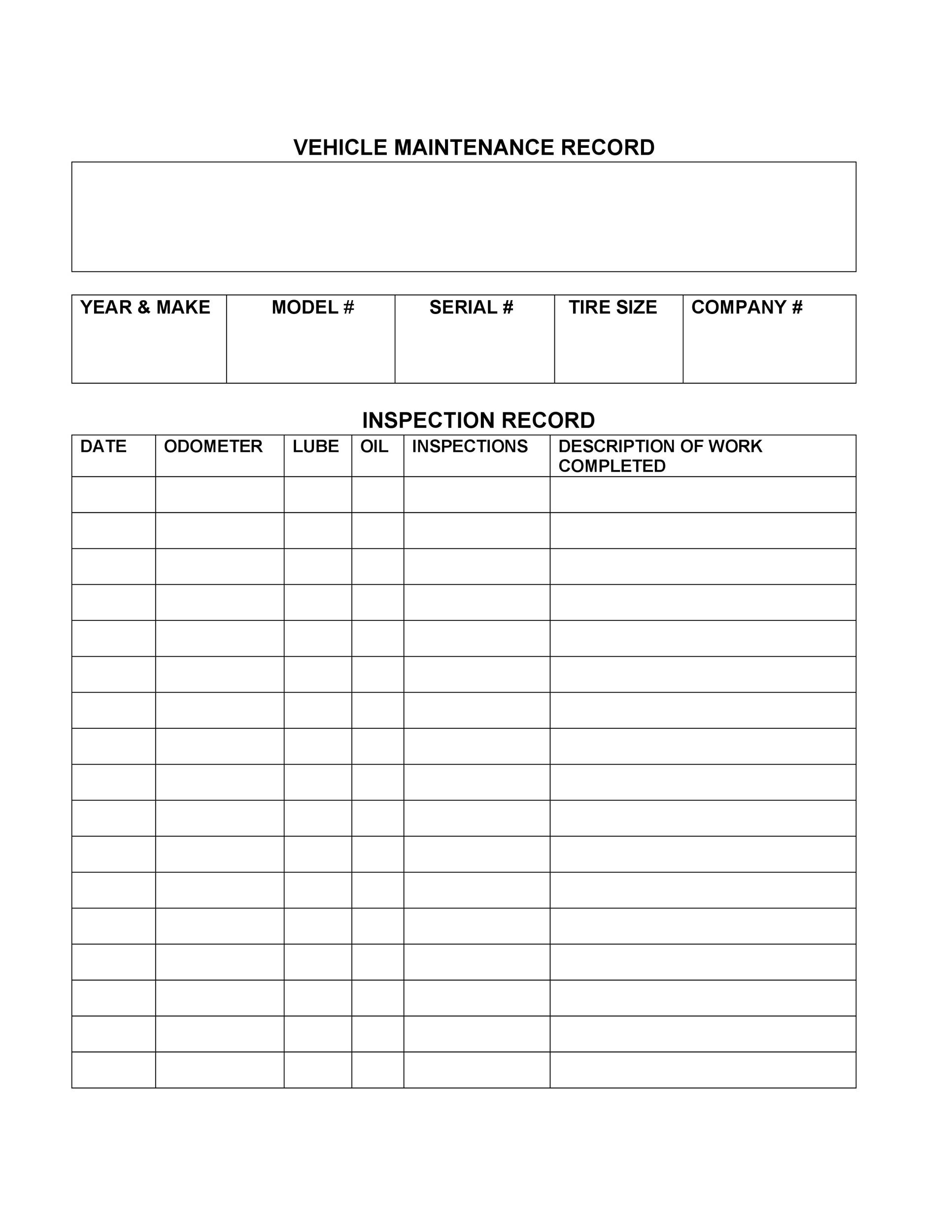 Printable Vehicle Maintenance Log Sheet