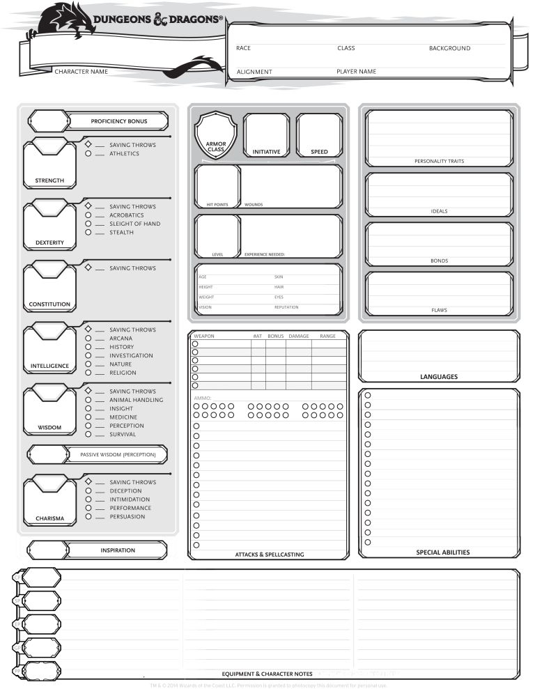 Dungeon And Dragons Character Sheet Printable Printable Calendars AT 